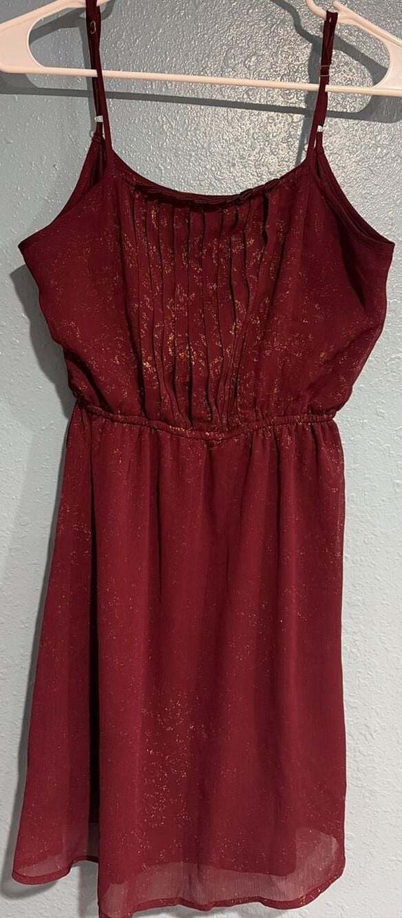 Charming Charlie Burgundy Sleeveless Mini Dress with Gold Fleck Detail